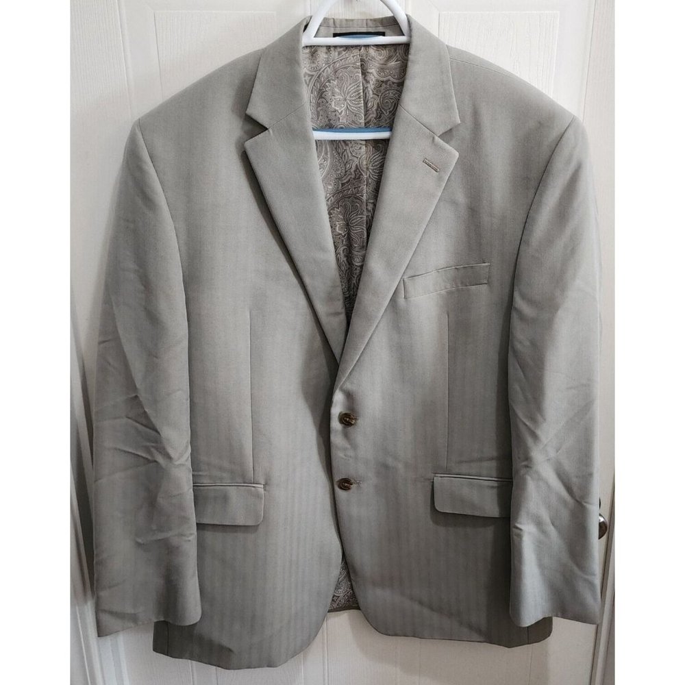 Chaps Beige Striped 2 Button Paisley Lined Suit Jacket Blazer Sport Coat Sz 44R